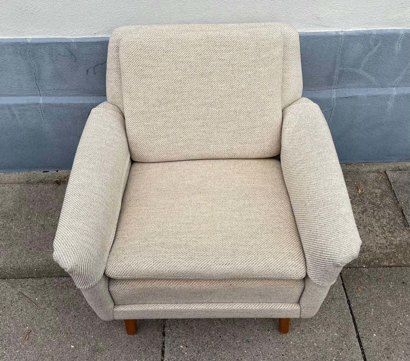 Vintage Fritz Hansen Armchair In Off White Wool By Folke Ohlsson photo for sale
