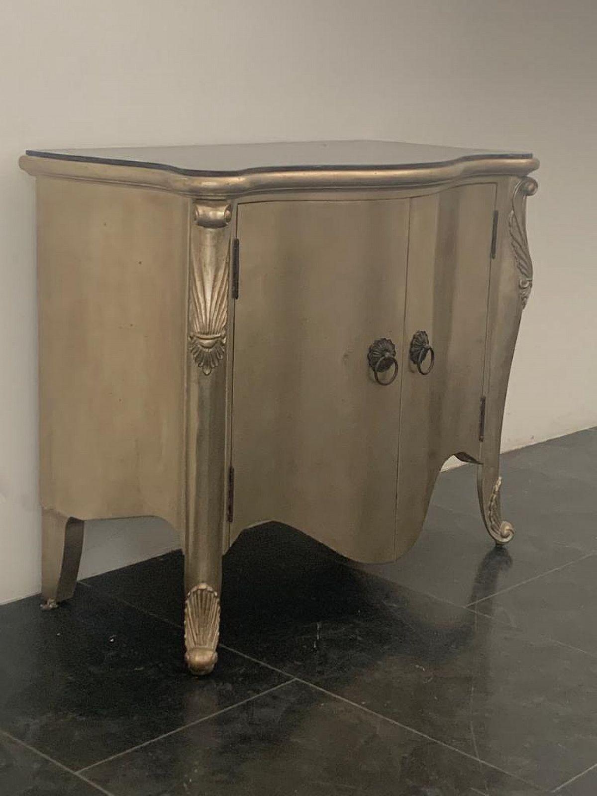 Louis XV Style Sideboard In Silvered Wood With Marble Top, 1980s photo vinterior