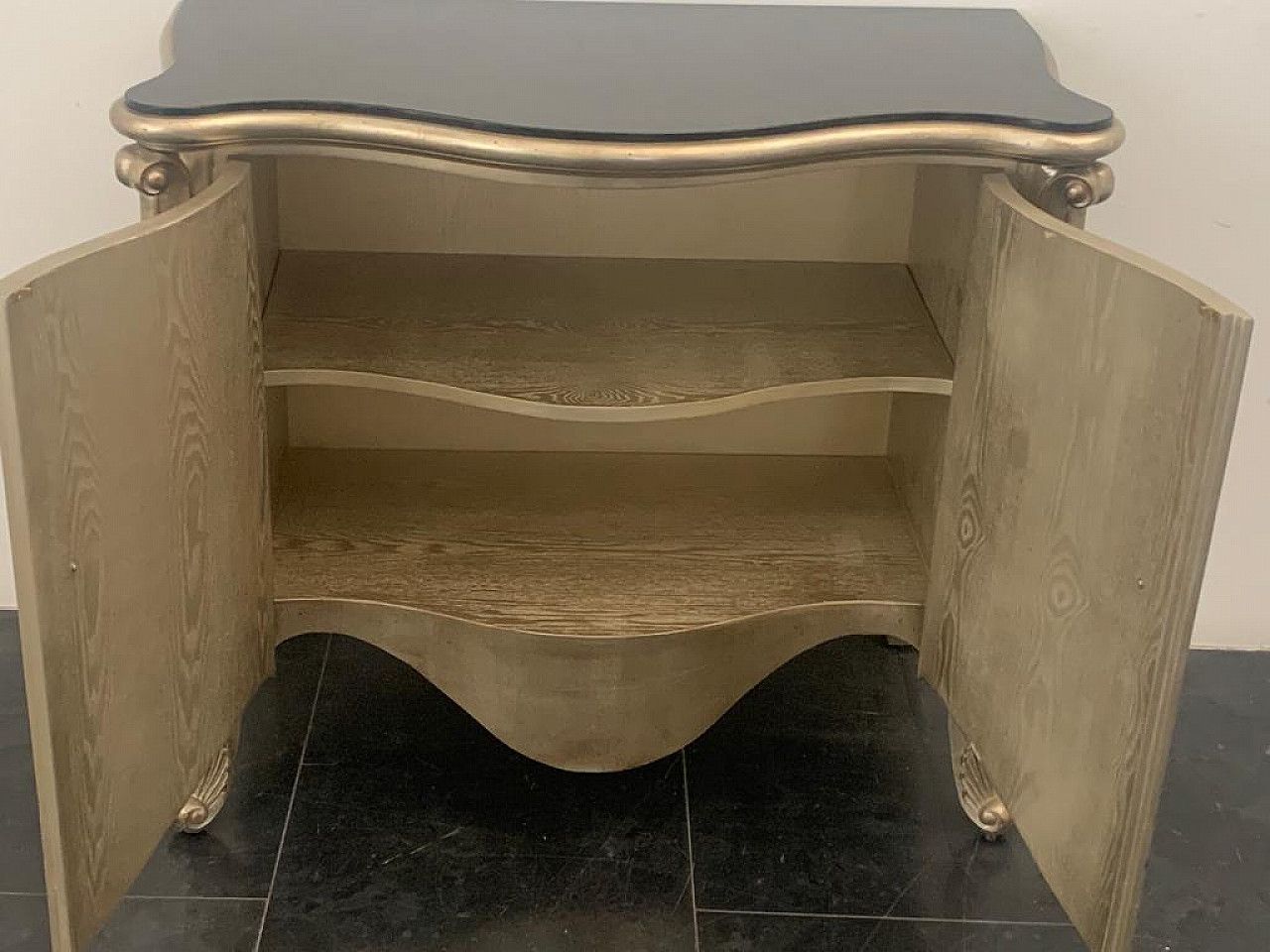 photo for sale Louis XV Style Sideboard In Silvered Wood With Marble Top, 1980s