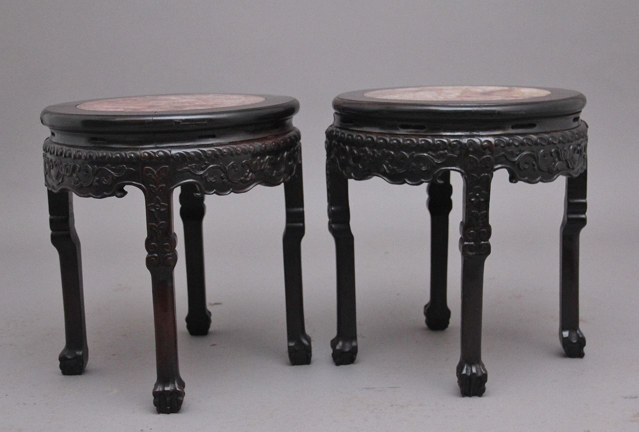 photo furniture A Pair Of 19th Century Chinese Carved Hardwood Occasional Tables