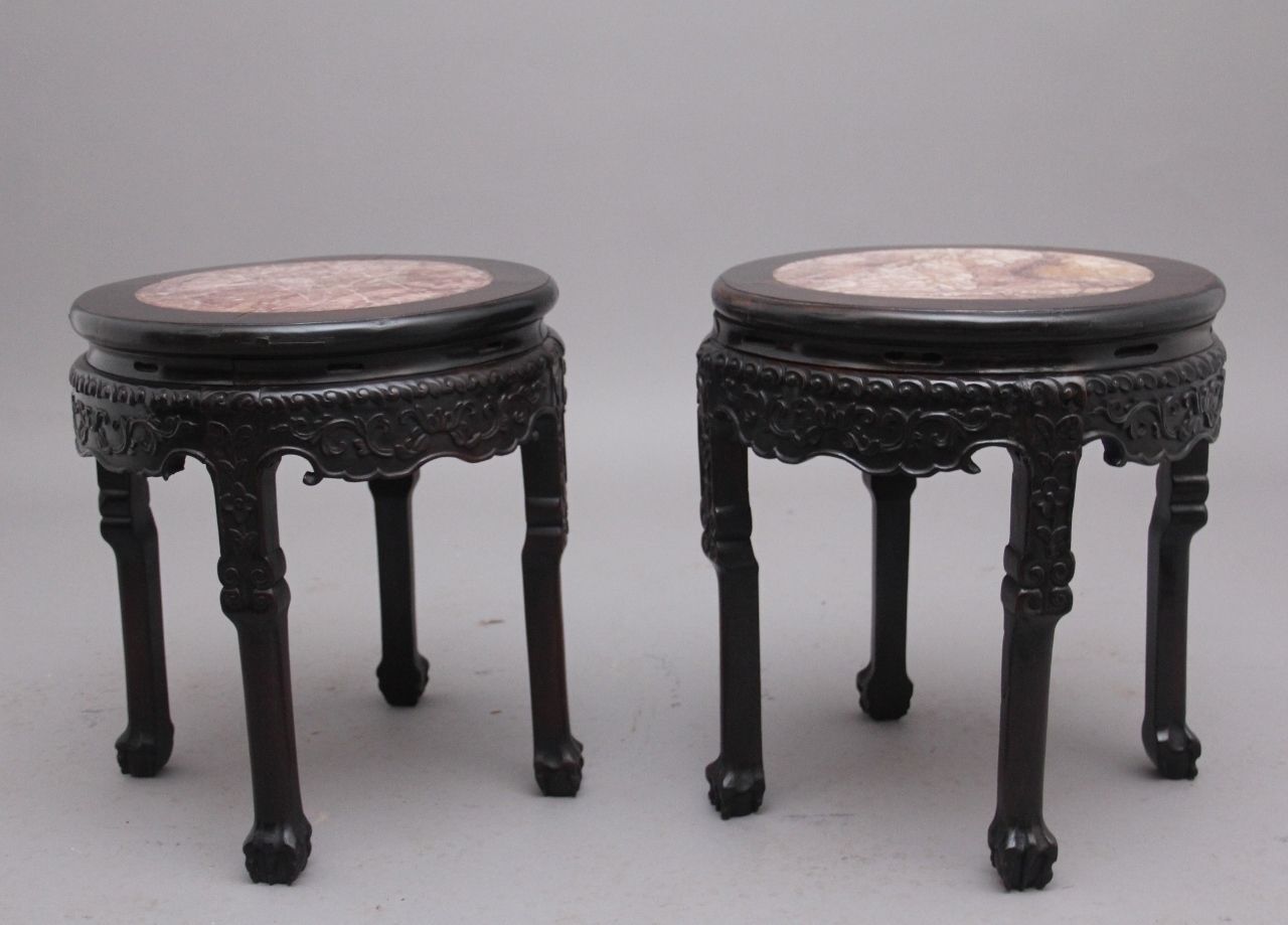 photo for sale A Pair Of 19th Century Chinese Carved Hardwood Occasional Tables