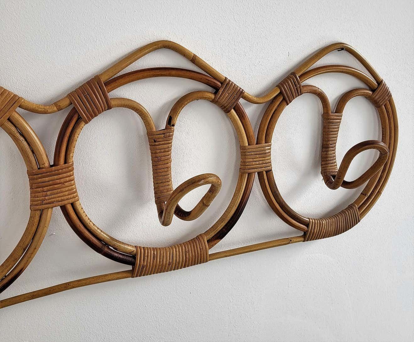 1960s Italian Bamboo Rattan Bohemian French Riviera Coat Hanger Rack Stand photo vinterior