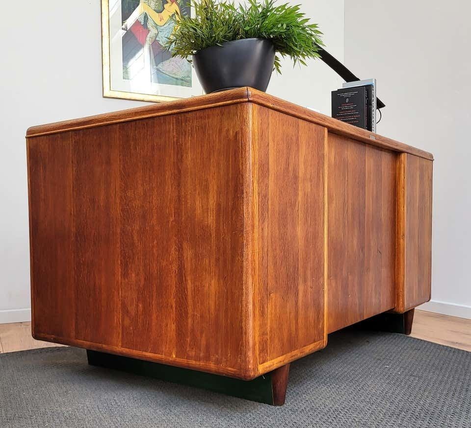 1950s Mid Century Modern Italian Walnut Wood Brass And Glass Writing Desk Table photo 2351.0