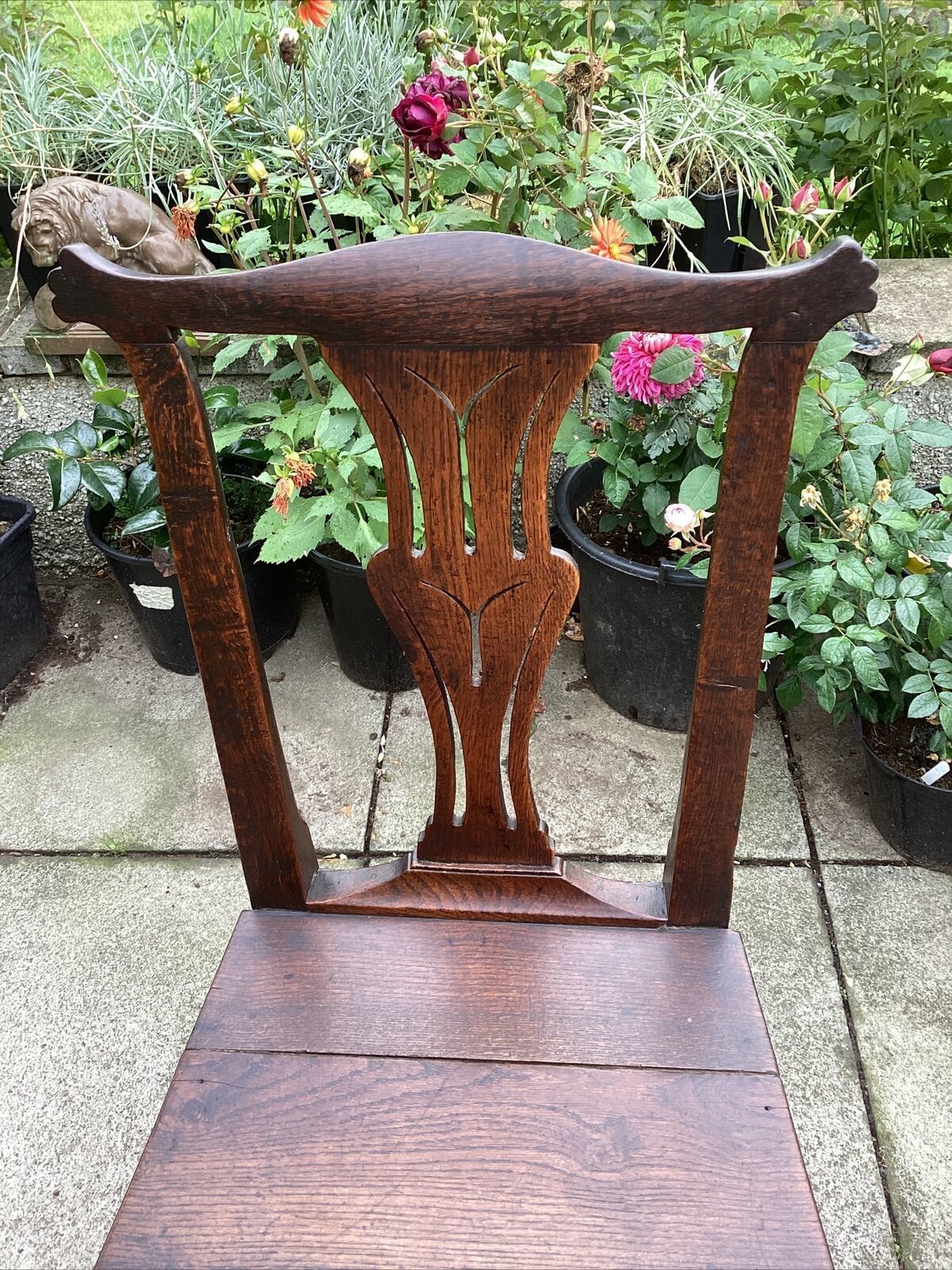 17th/18th C Primitive Oak Chair  Carved Splat Back photo for sale