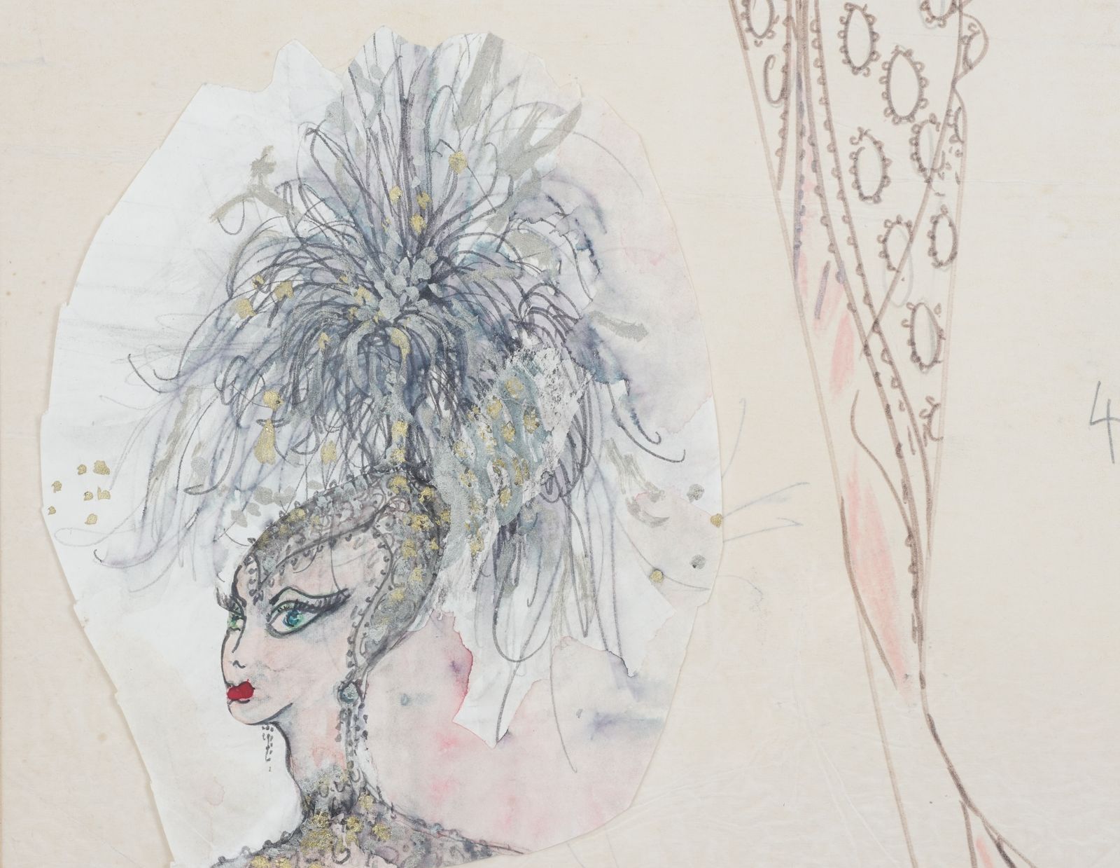 Framed Theatre Costume Design Sketch By Robert St. John Roper (B.1913 D.1977) photo 350.0