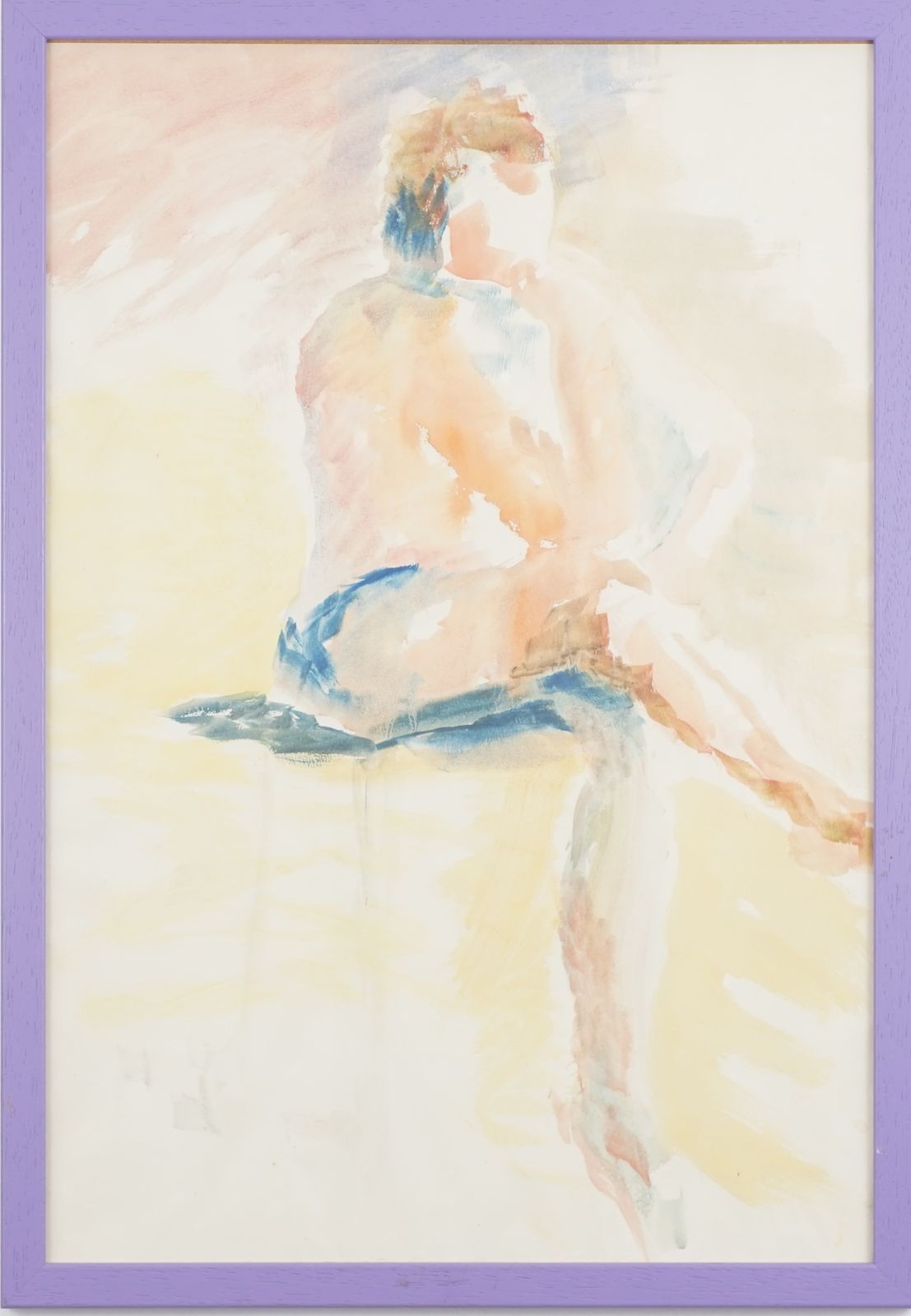 Vintage Watercolour Of Seated Nude In Thought