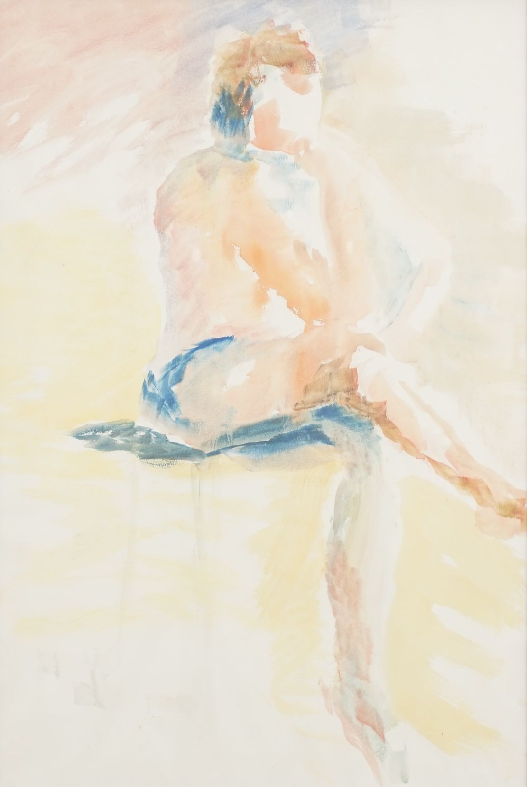 Vintage Watercolour Of Seated Nude In Thought photo furniture