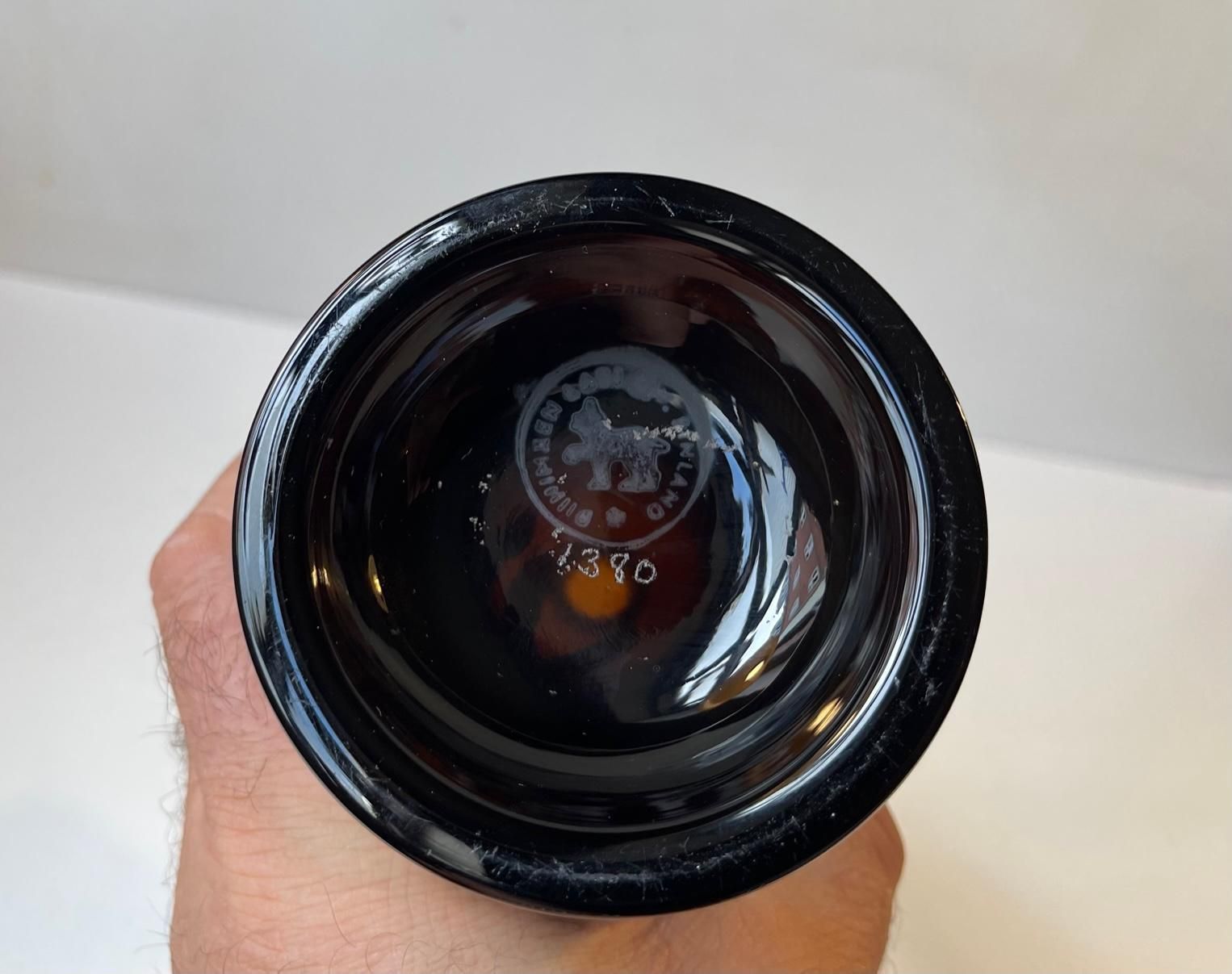 Midcentury Coffee Brown Glass Vase By Riihimaen Lasi Oy, Finland 1970s photo for sale