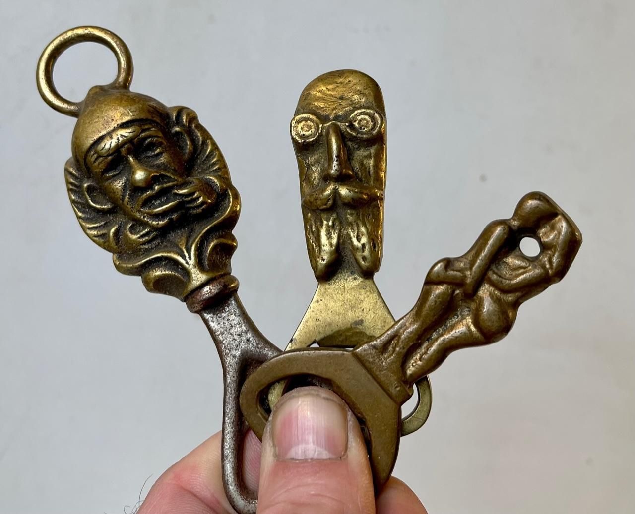 Antique Bottle Cap Openers In Brass, Set Of 3