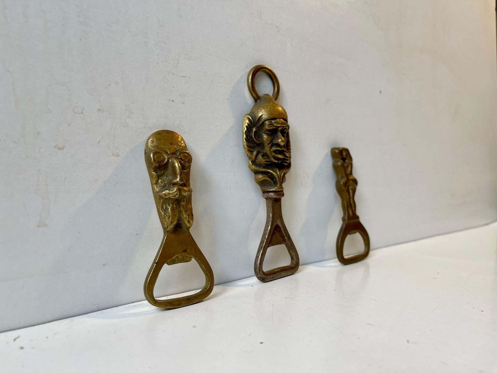 Antique Bottle Cap Openers In Brass, Set Of 3 photo furniture