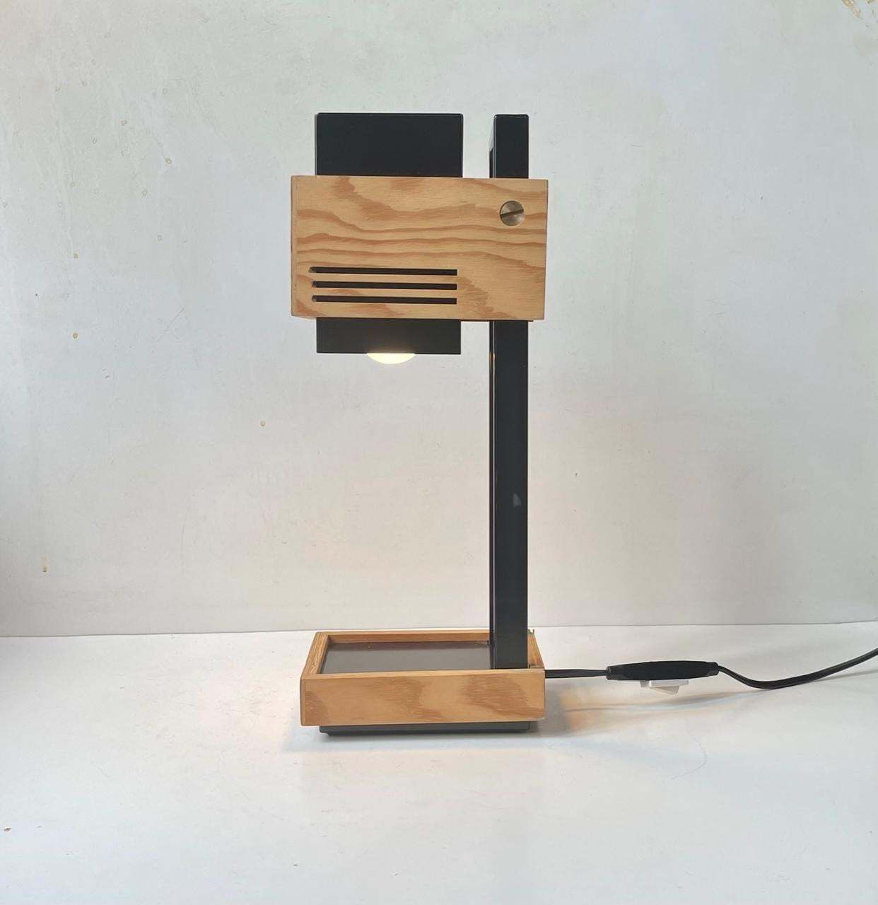 Claus Bolby Cubist Table Lamp In Plywood And Steel For Cebo Industri, 1970s photo buy