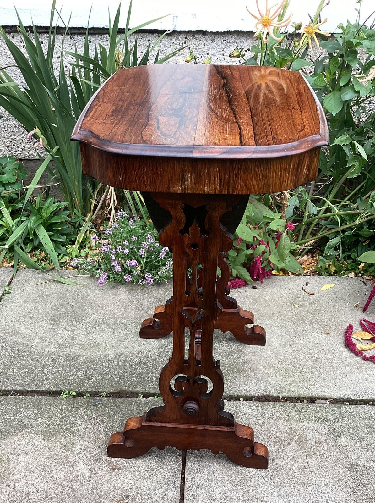 photo for sale Beautiful Victorian Rosewood Sewing Work Table Ornate Legs Turned Stretcher