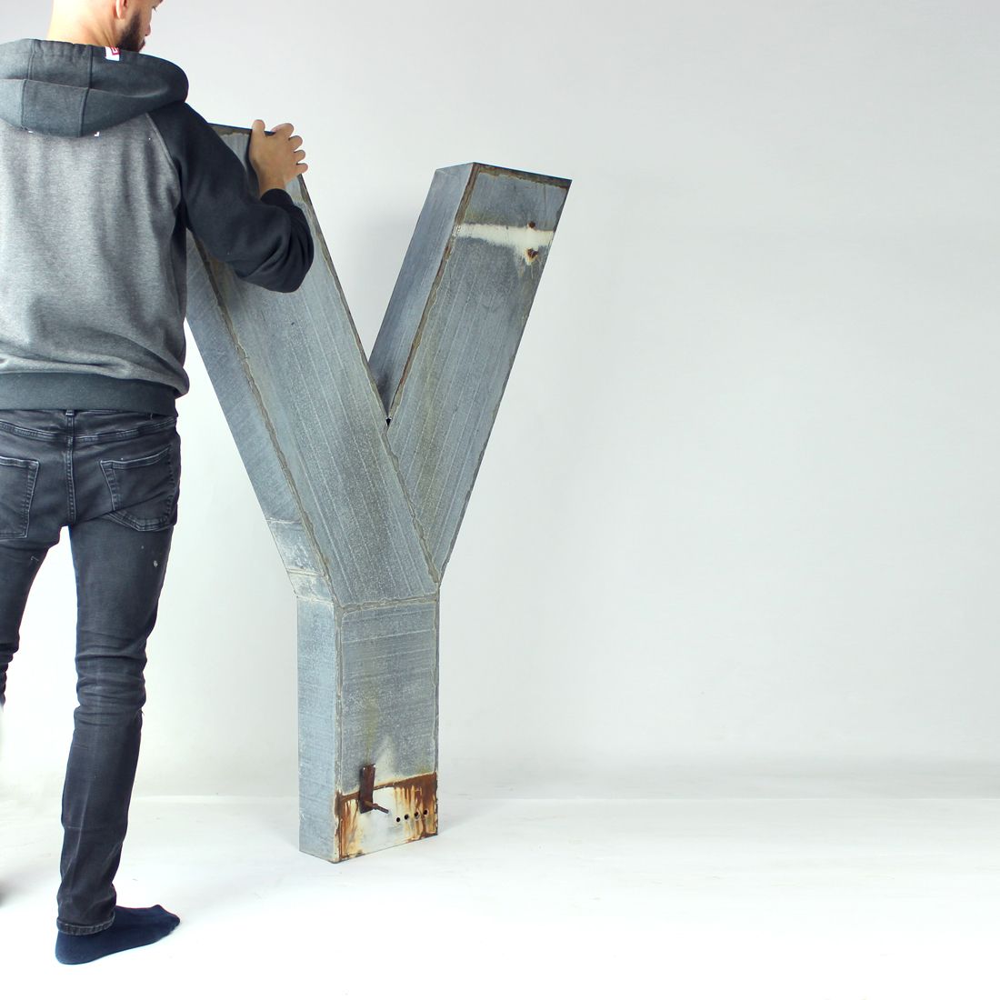 photo for sale Huge Vintage Industial Zinc Letter Y, Czechoslovakia 1950s