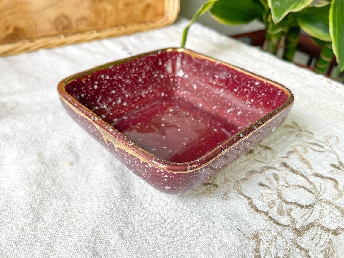 photo for sale Serving Tray 12 Speckled Burgundy Gold Ceramic Ramekins ~ Speckled Burgundy Ceramic Bowl ~ Aperitif Service ~ Breakfast