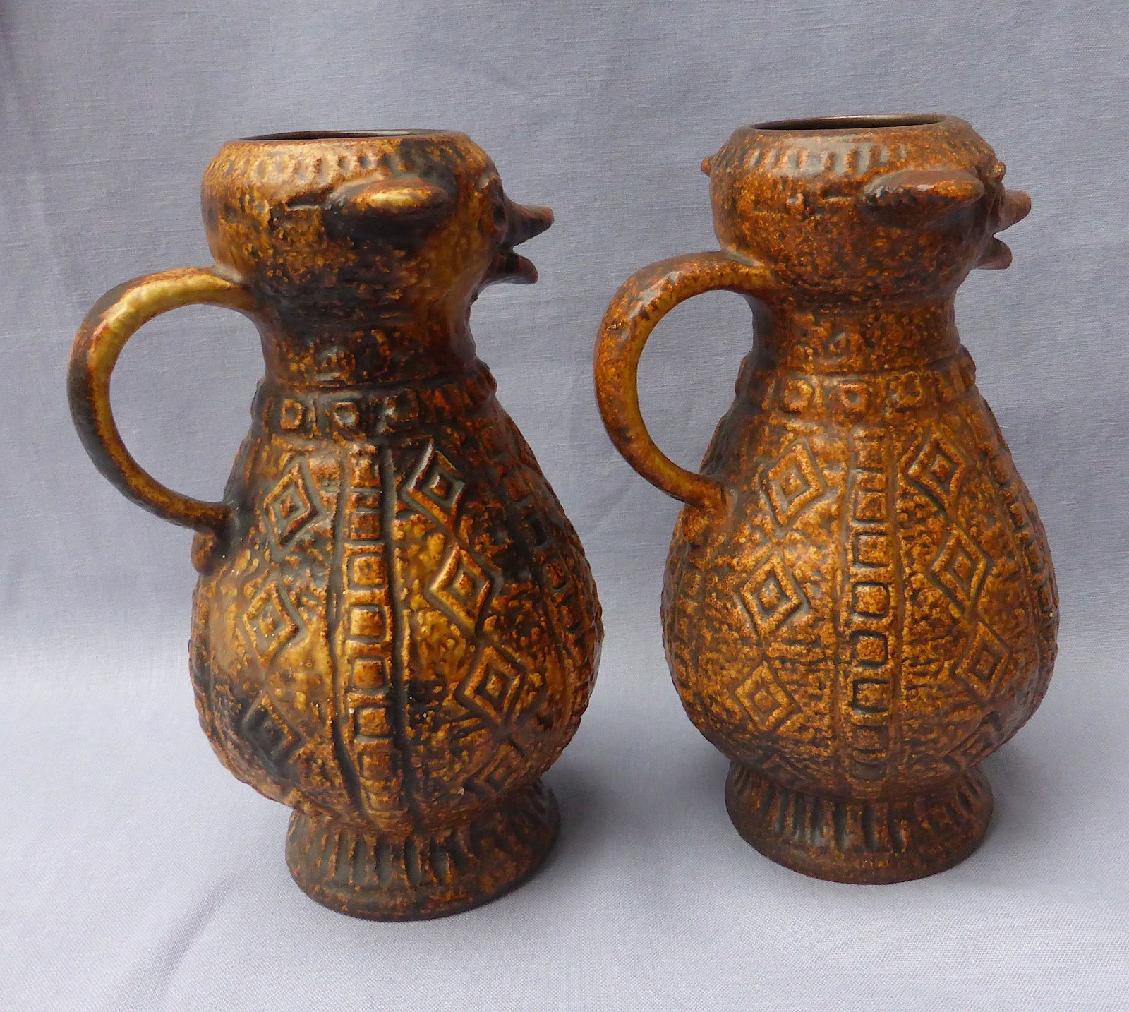 Unusual Pair Of 1970s Jasba Aztec Animal Jugs photo furniture
