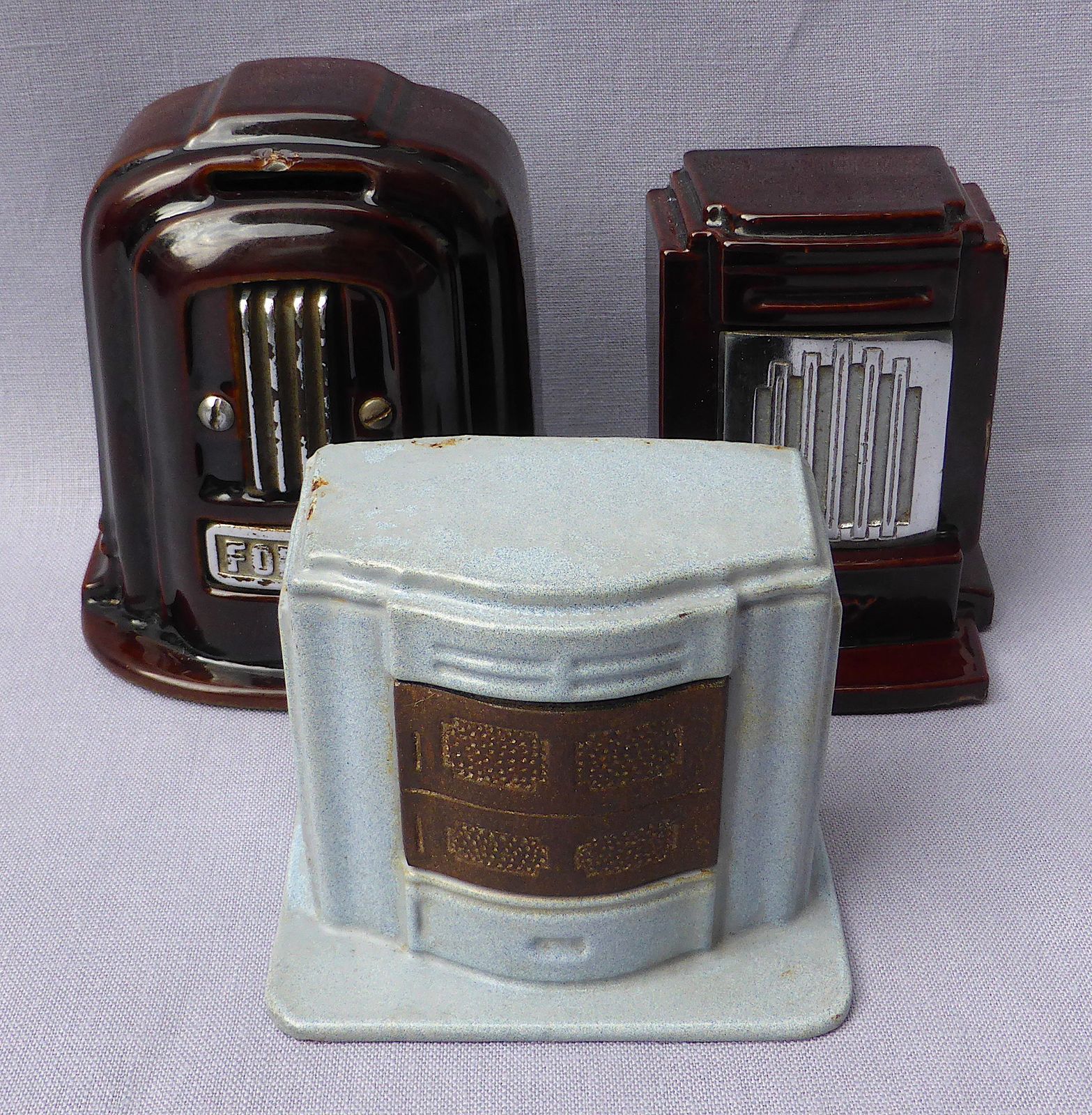Trio Of Cast Iron Cinay & Fobrux Stove Money Boxes