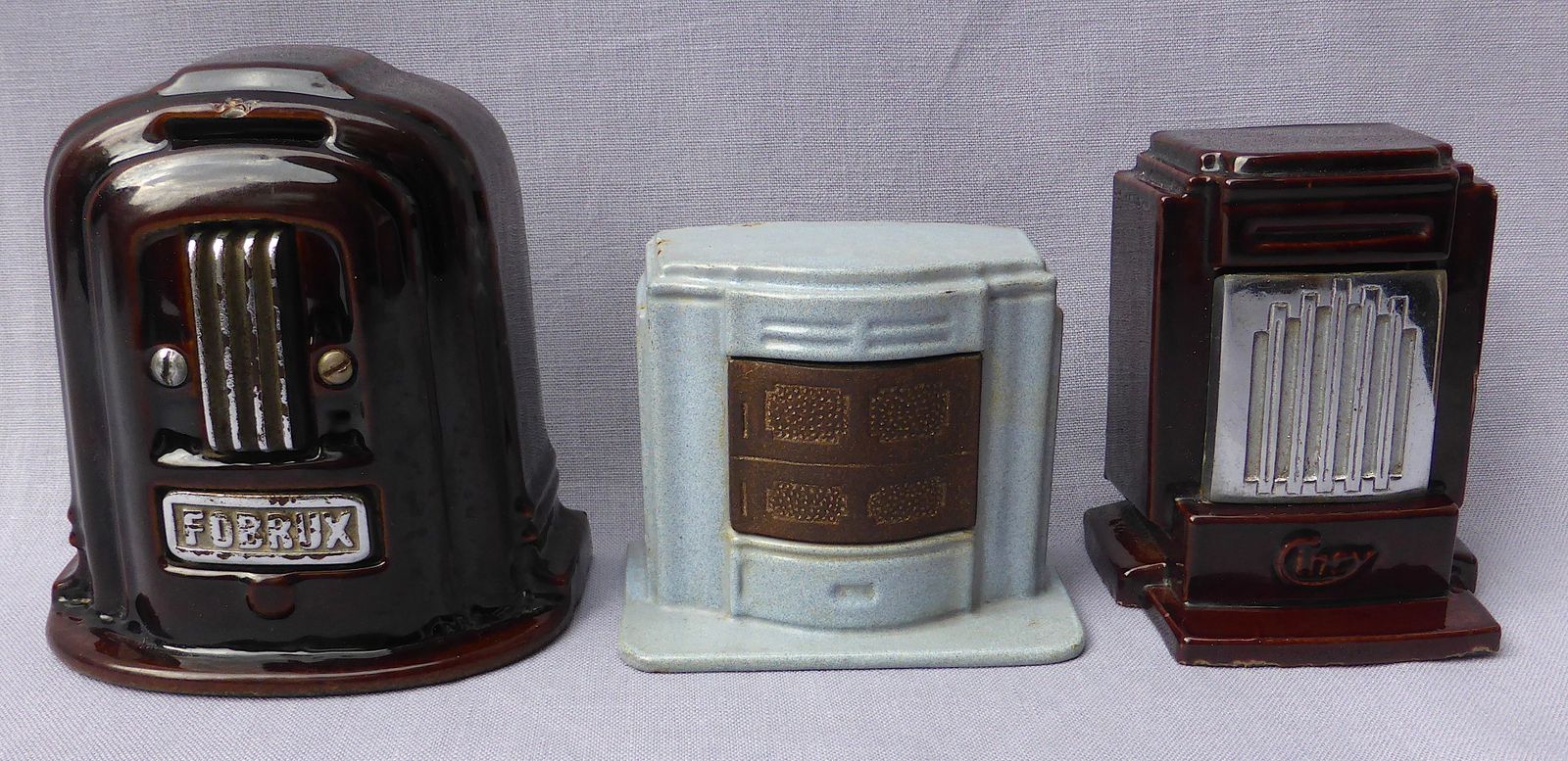 Trio Of Cast Iron Cinay & Fobrux Stove Money Boxes photo furniture