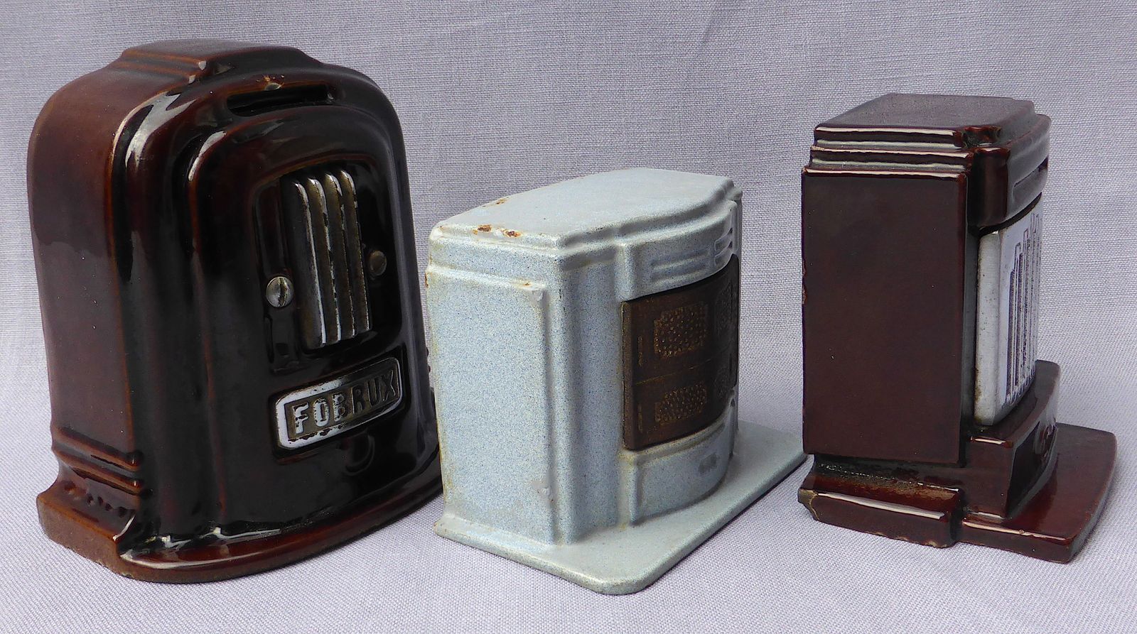 Trio Of Cast Iron Cinay & Fobrux Stove Money Boxes photo 85.0