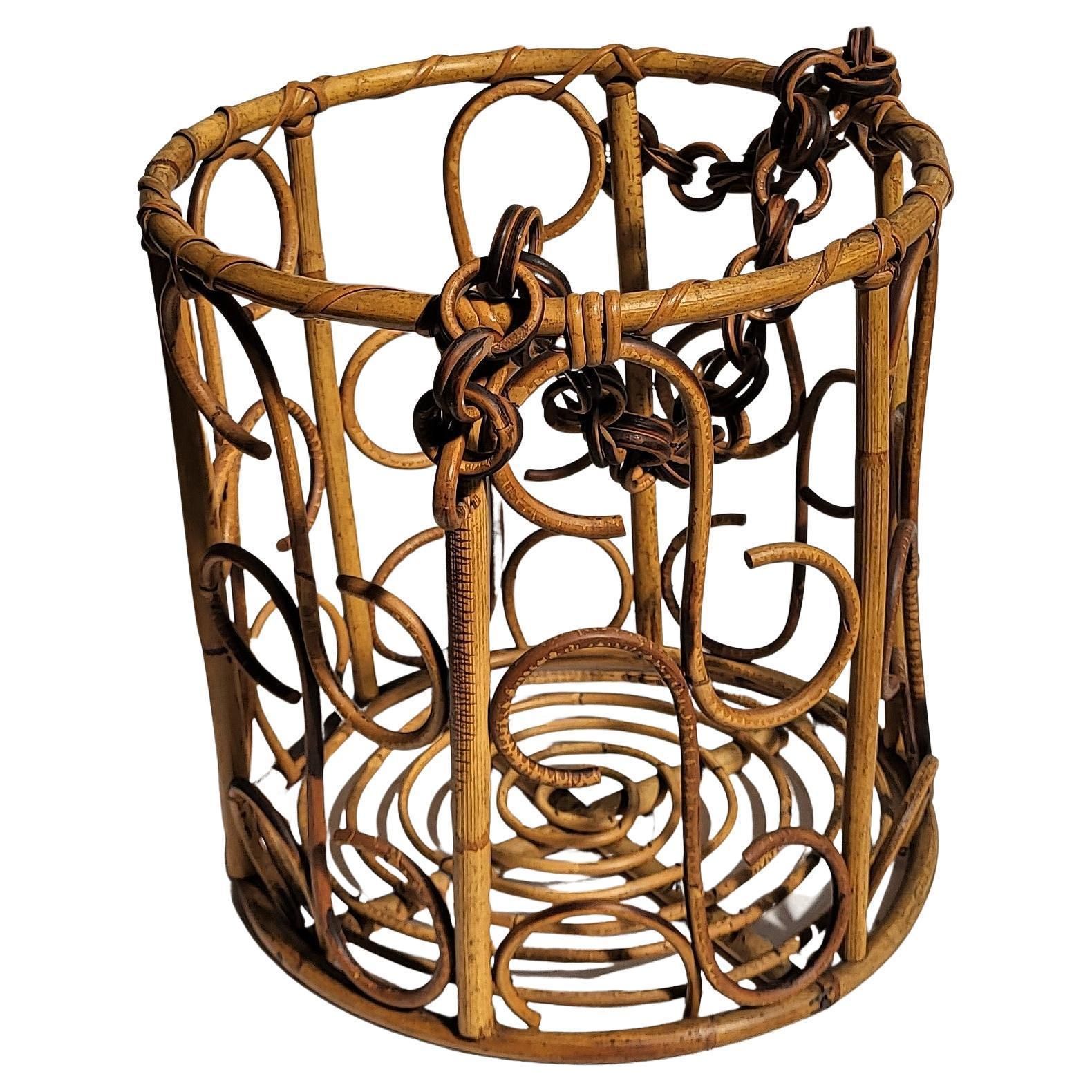 1960s Italian Bamboo Rattan Bohemian French Riviera Basket