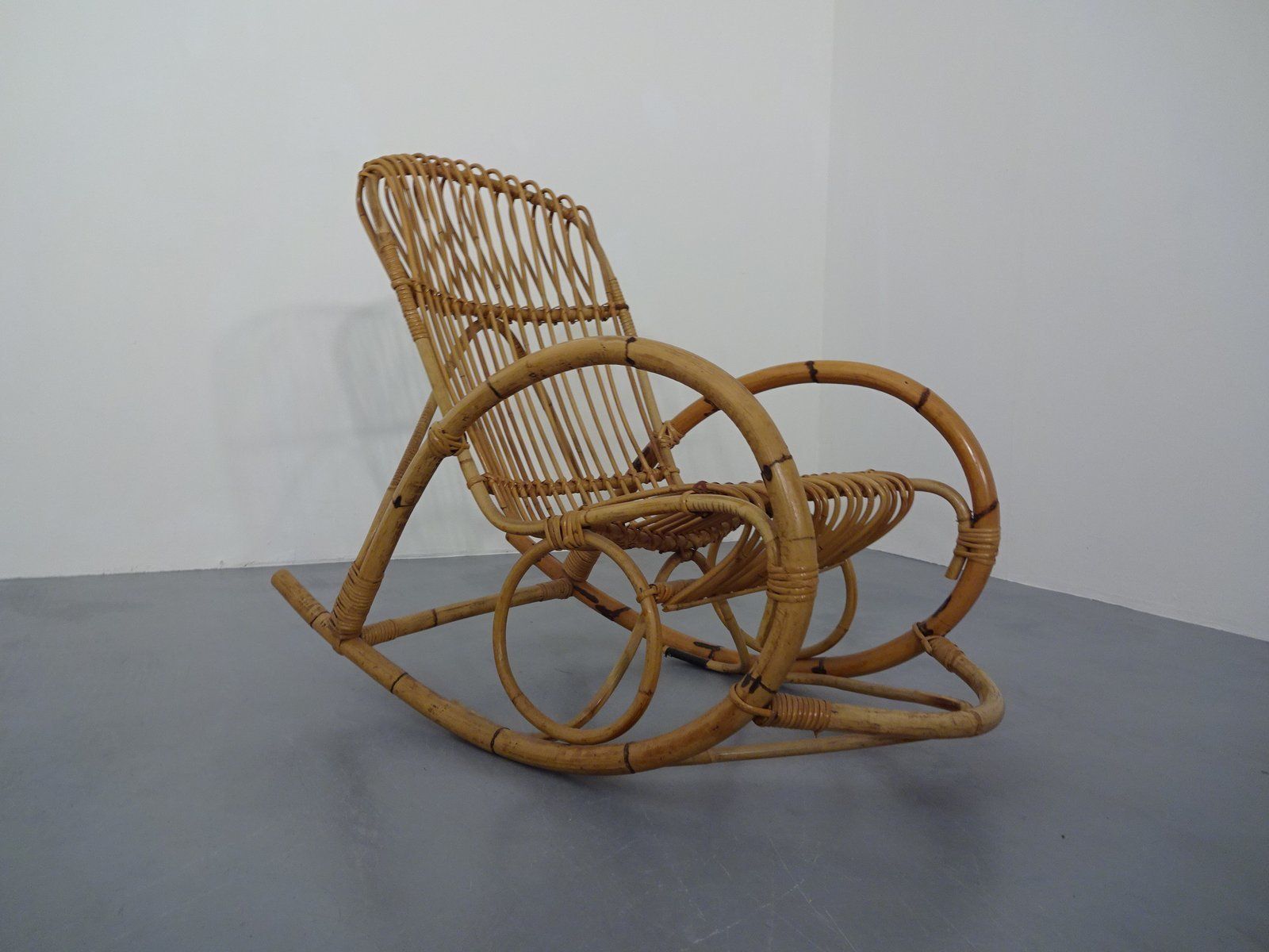 Mid Century Italian Bamboo Rocking Chair, 1950s