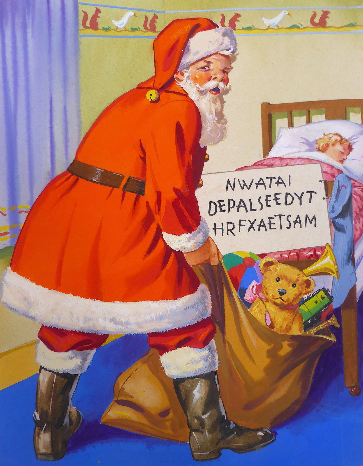 Original Watercolour Of Father Christmas photo furniture