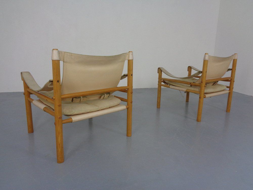 photo for sale Oak & Leather Sirocco Safari Chairs By Arne Norell, 1960s, Set Of 2