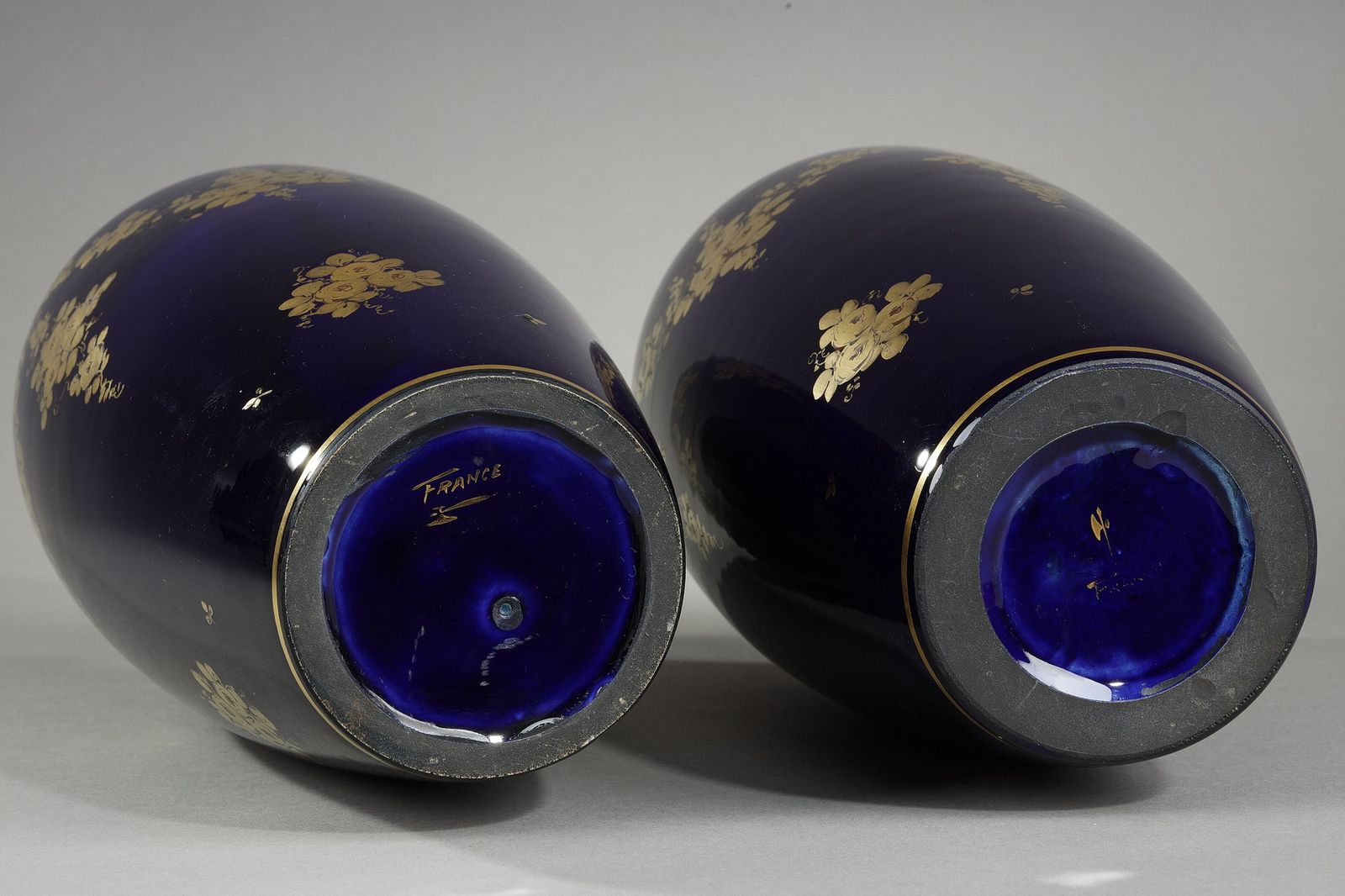 Pair Of 1900's Blue Porcelain Vases From Tours photo vintage