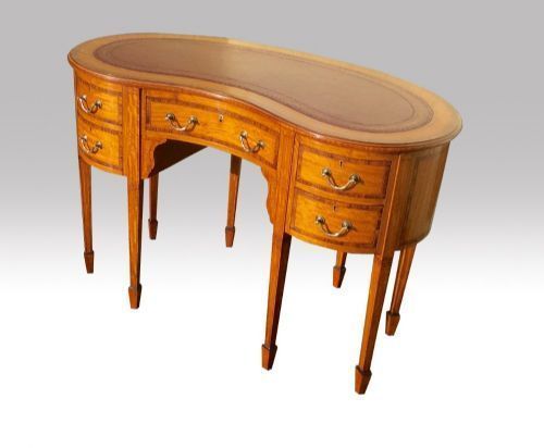 Antique Inlaid Satinwood And Kingwood Kidney Shape Desk photo vintage