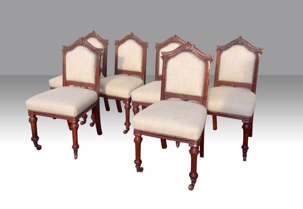 Set Of Six Antique Mahogany Upholstered Dining Chairs. photo furniture
