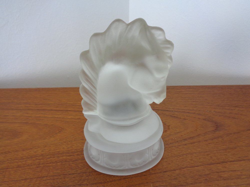 photo for sale French Horse Lighter & Ashtray In Frosted Crystal Glass, 1960s, Set Of 3