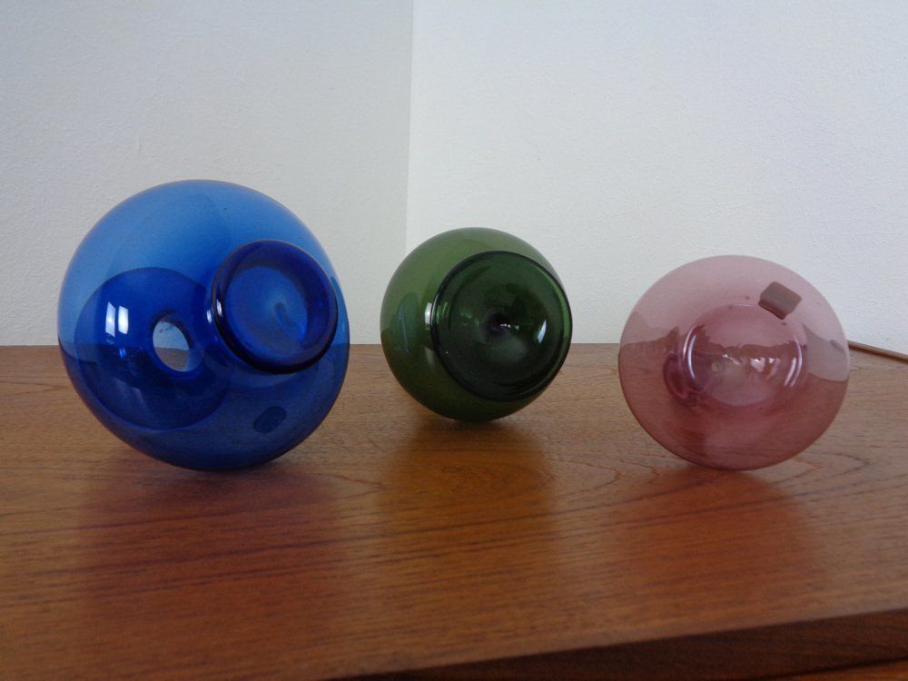 Blown Vases By Thuringian Glaskunst Lauscha, 1960, Set Of 3 photo vintage