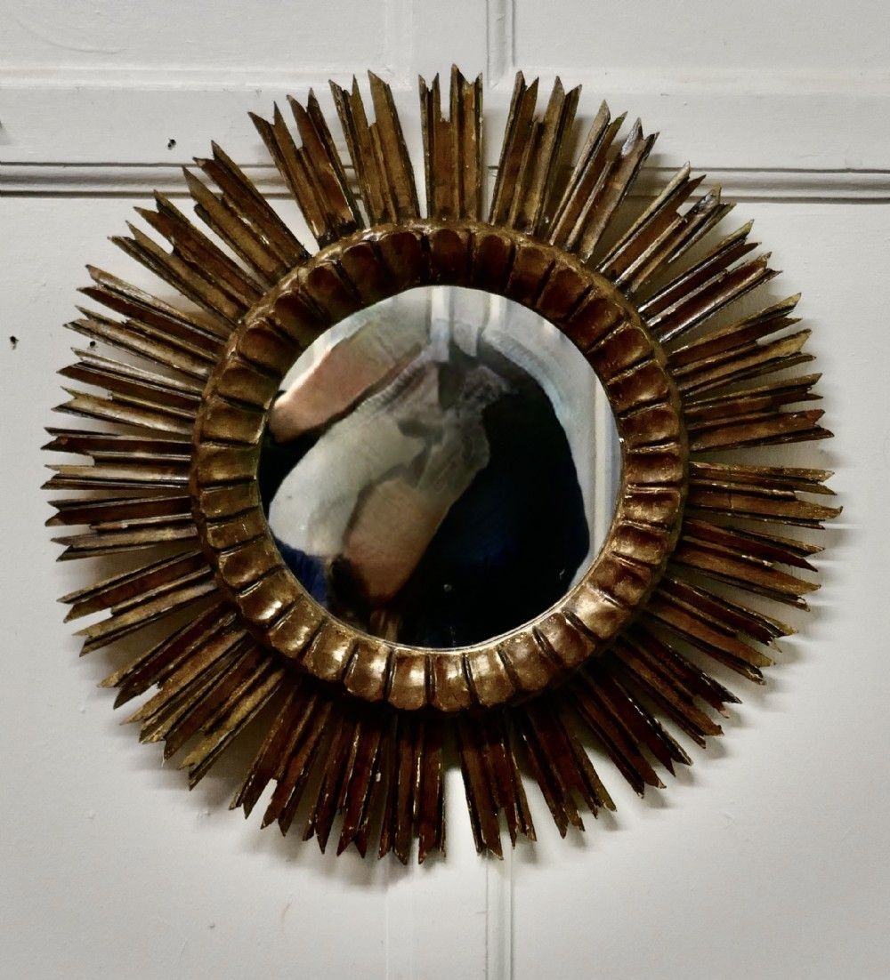 French Carved Wood Art Deco Odeon Style Sunburst Mirror photo furniture