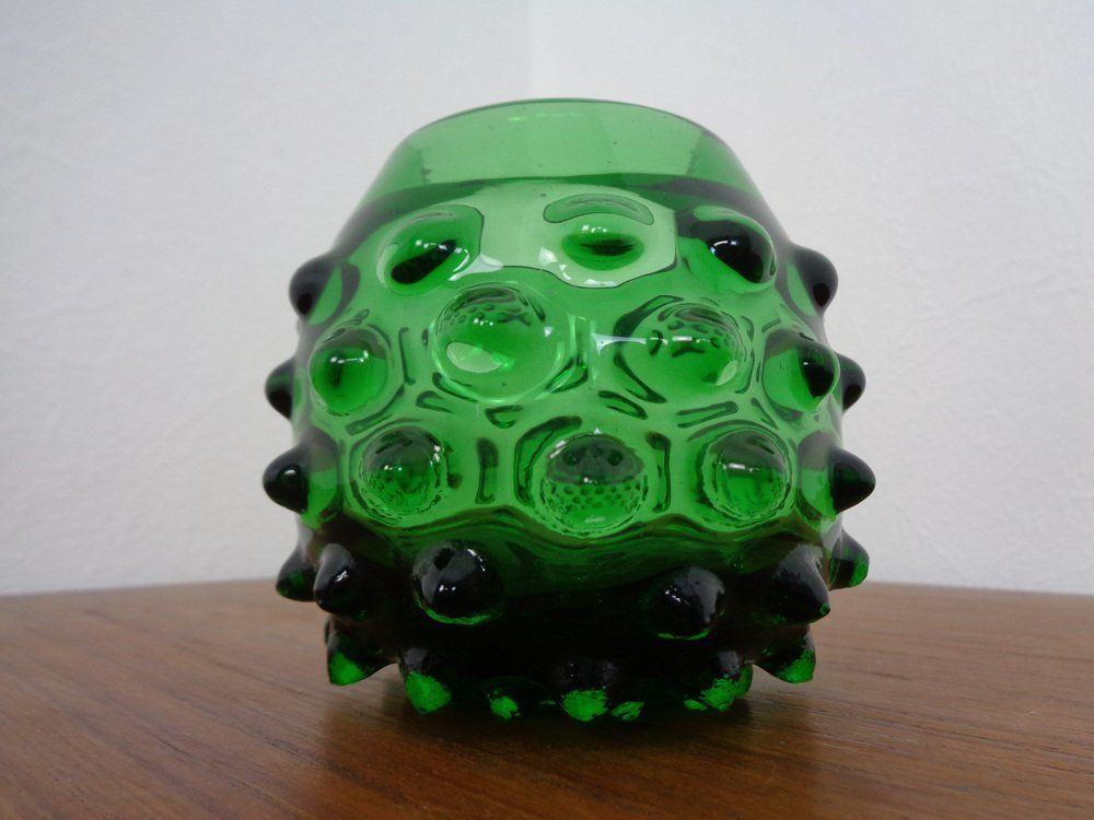Italian Green Bubble Glass Vases & Bowl By Empoli, Set Of 3, 1960s photo Home Decor