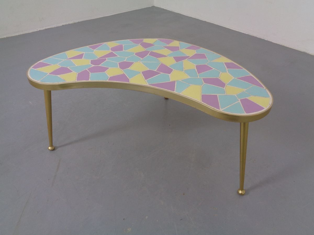 German Ceramic Metal & Mosaic Kidney Side Table, 1950s photo furniture