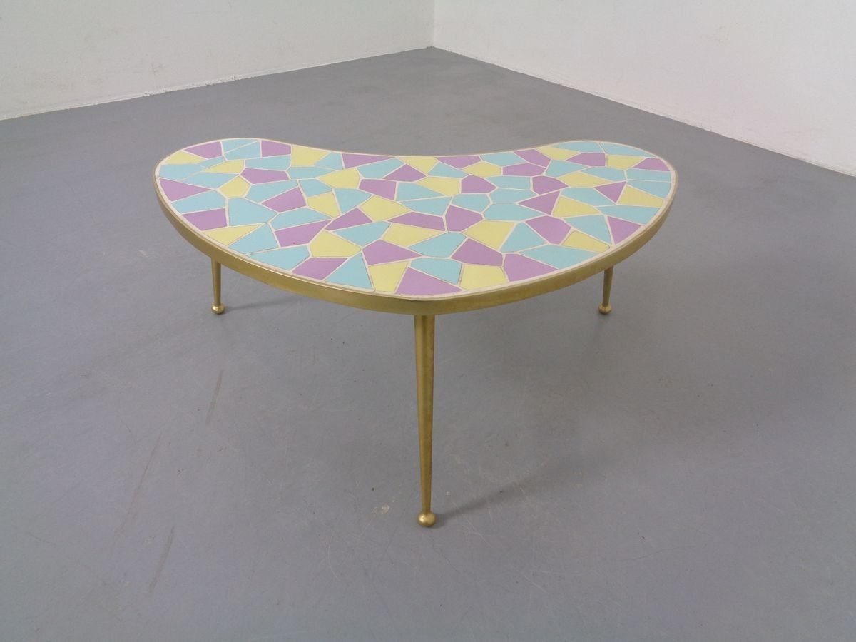 German Ceramic Metal & Mosaic Kidney Side Table, 1950s photo 525.0