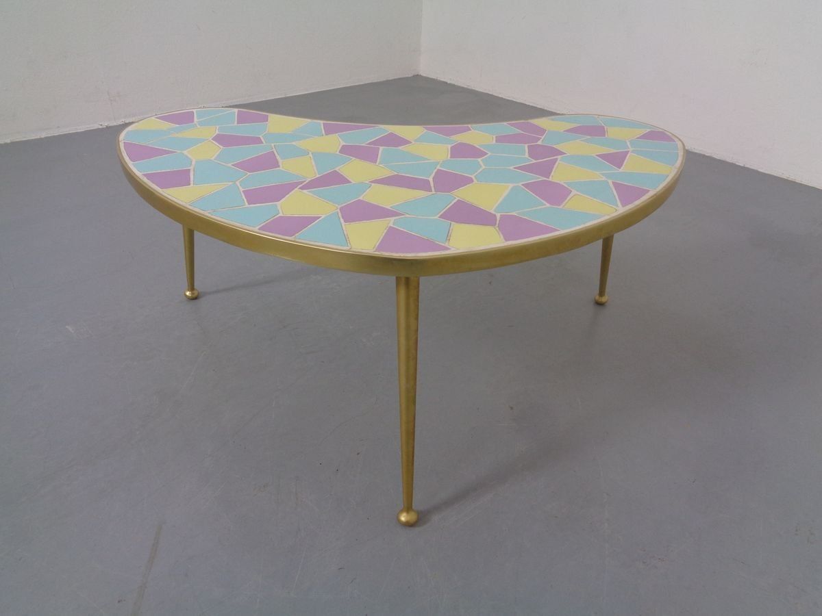 German Ceramic Metal & Mosaic Kidney Side Table, 1950s photo vinterior