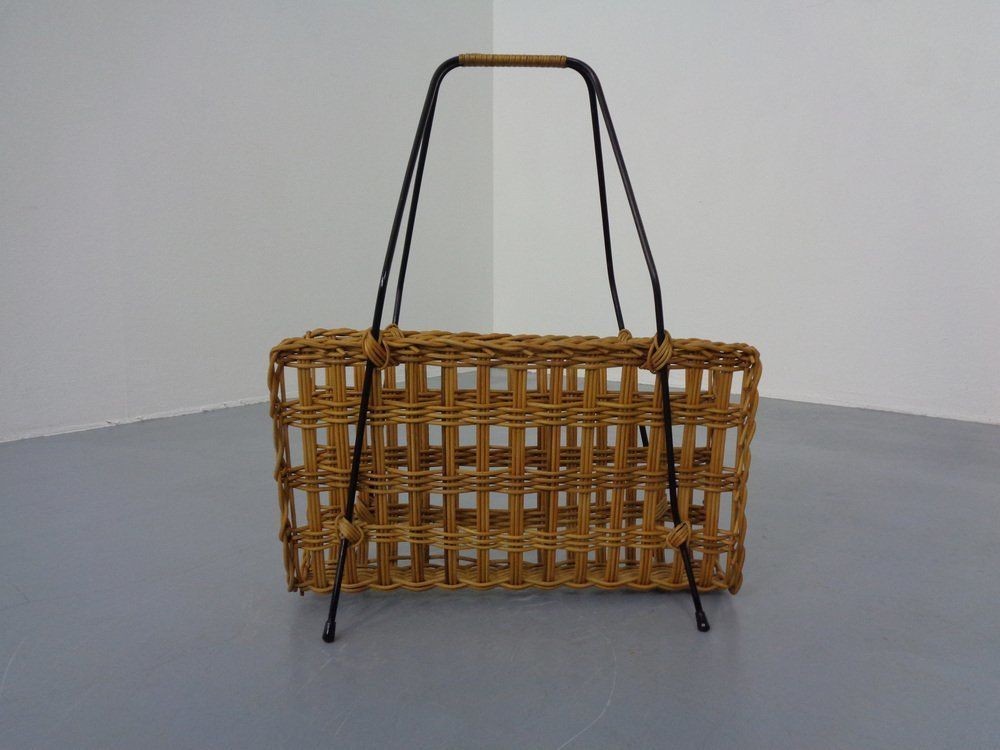 Magazine Rack In Filigree Rattan And Steel, 1960s