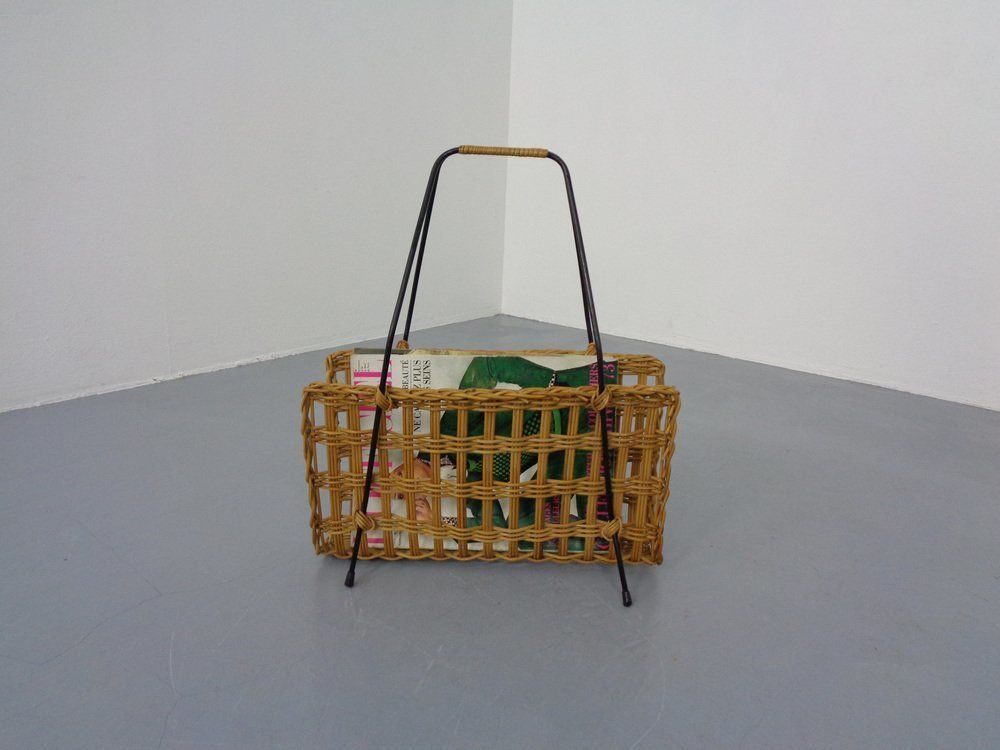 Magazine Rack In Filigree Rattan And Steel, 1960s photo furniture
