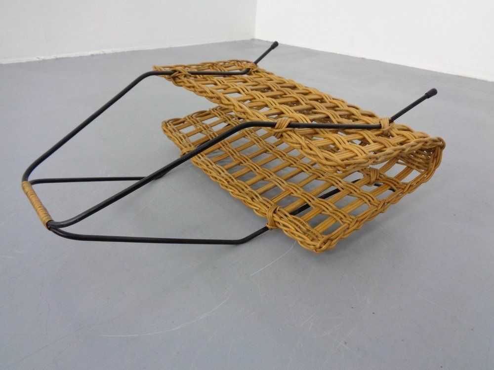 Magazine Rack In Filigree Rattan And Steel, 1960s photo buy