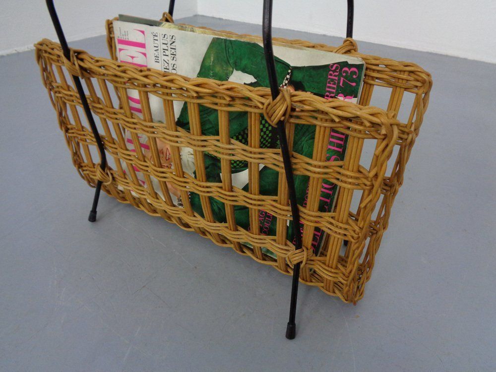 Home Decor Magazine Rack In Filigree Rattan And Steel, 1960s photo