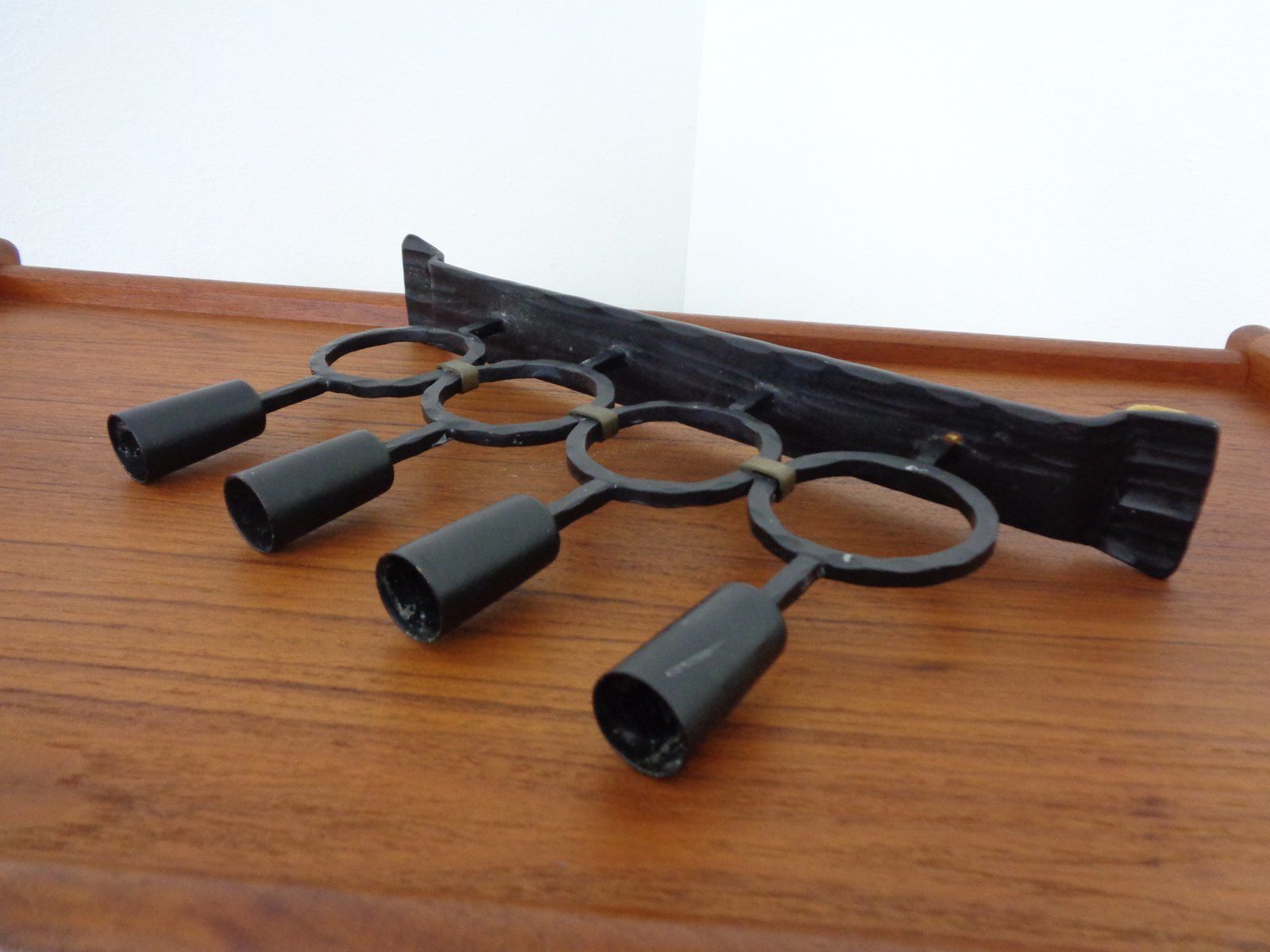298.0 Brutalist Iron Magazine Rack And Candleholder, 1960s, Set Of 2 photo