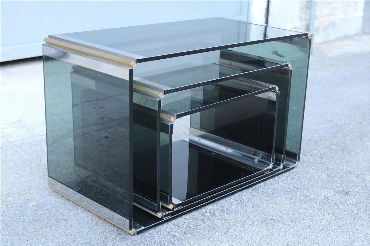 photo vinterior Stackable Tables Stildomus 1970s Italian Glass Steel And Brass Argent Gold Rega