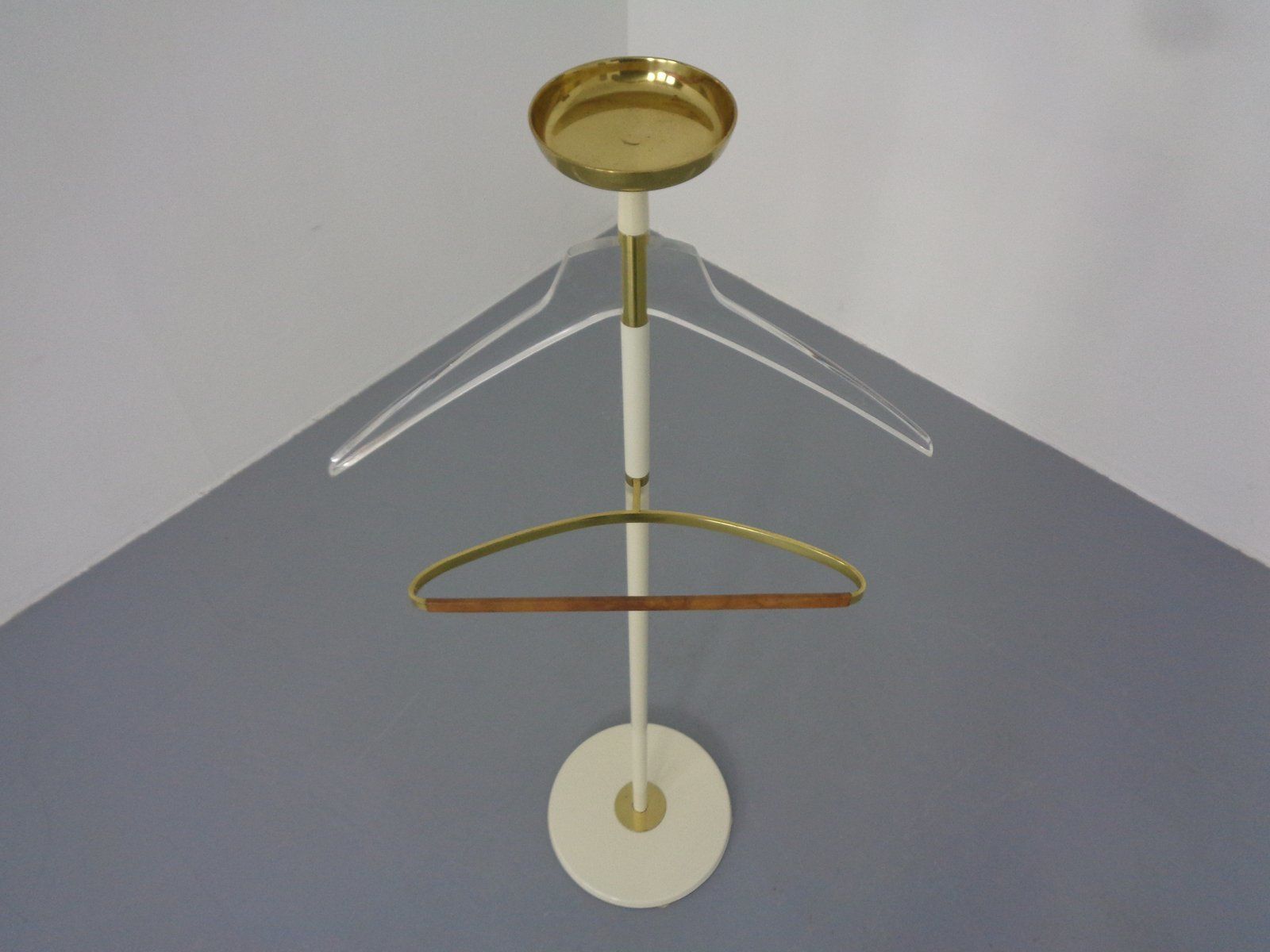 Valet Stand In Brass & Acrylic Glass & Leather From Vereinigte Werkstätten, Germany, 1950s photo furniture