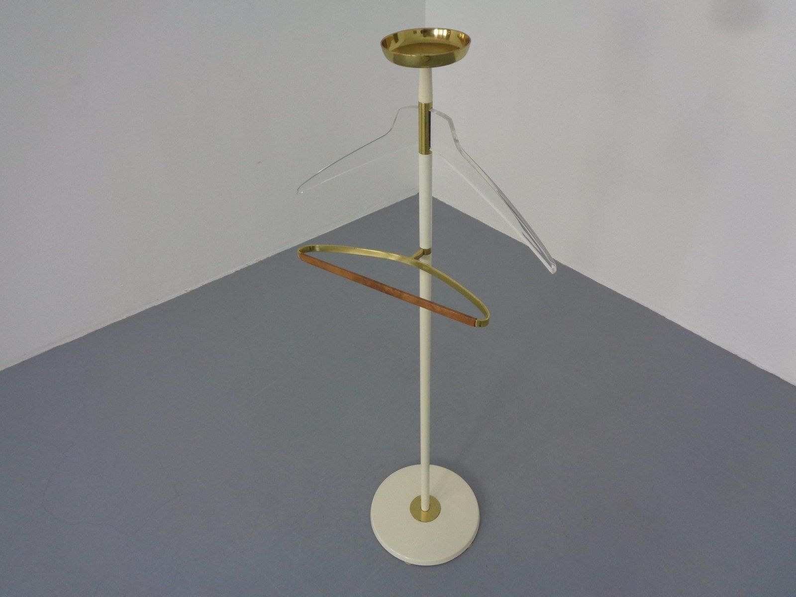 Valet Stand In Brass & Acrylic Glass & Leather From Vereinigte Werkstätten, Germany, 1950s photo for sale