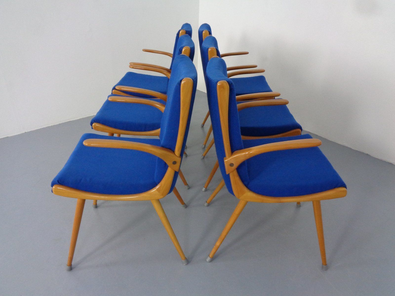 Mid Century German Boomerang Armchairs In Cherrywood, Set Of 6 photo buy