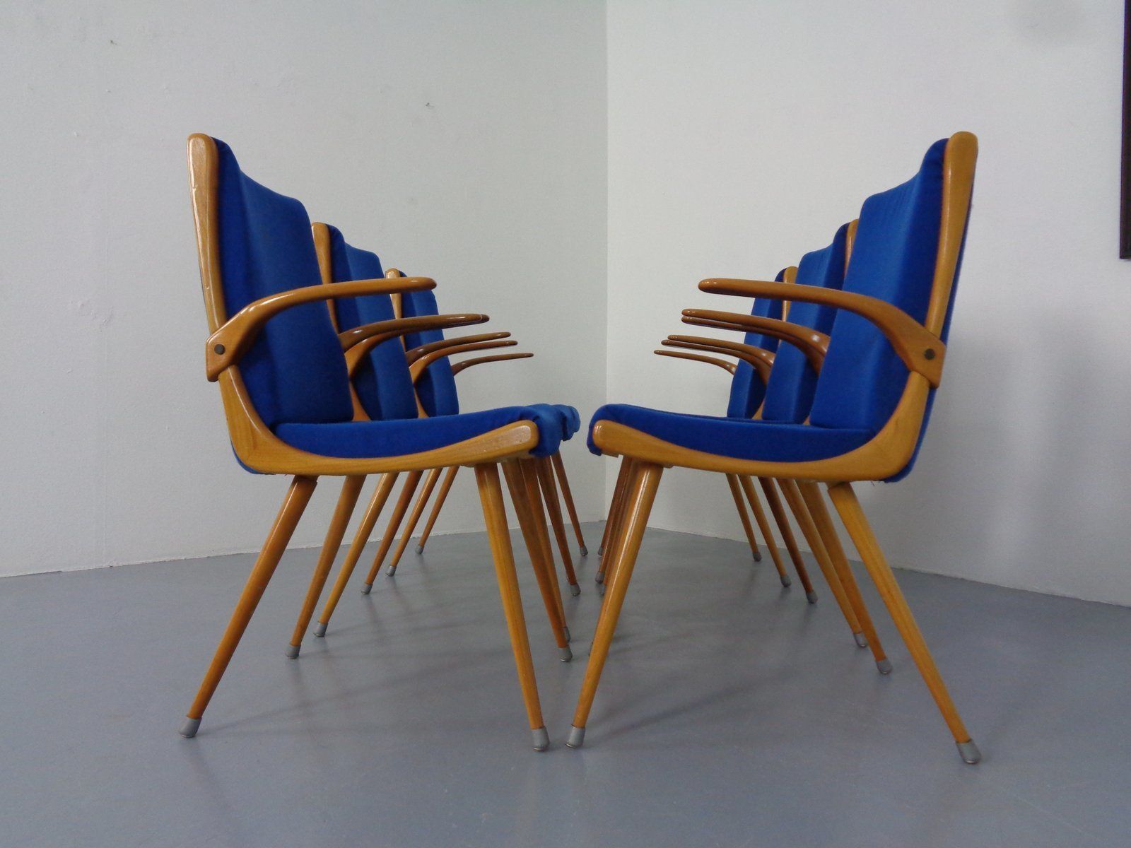 Mid Century German Boomerang Armchairs In Cherrywood, Set Of 6 photo vintage