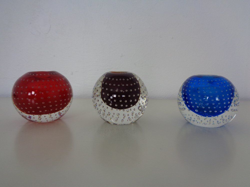 Italian Candleholders In Murano Glass, 1950s, Set Of 3 photo vinterior