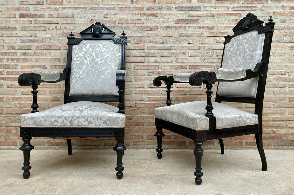 photo furniture Alphonsine Armchairs In Ebonized Wood, 1900, Set Of 3