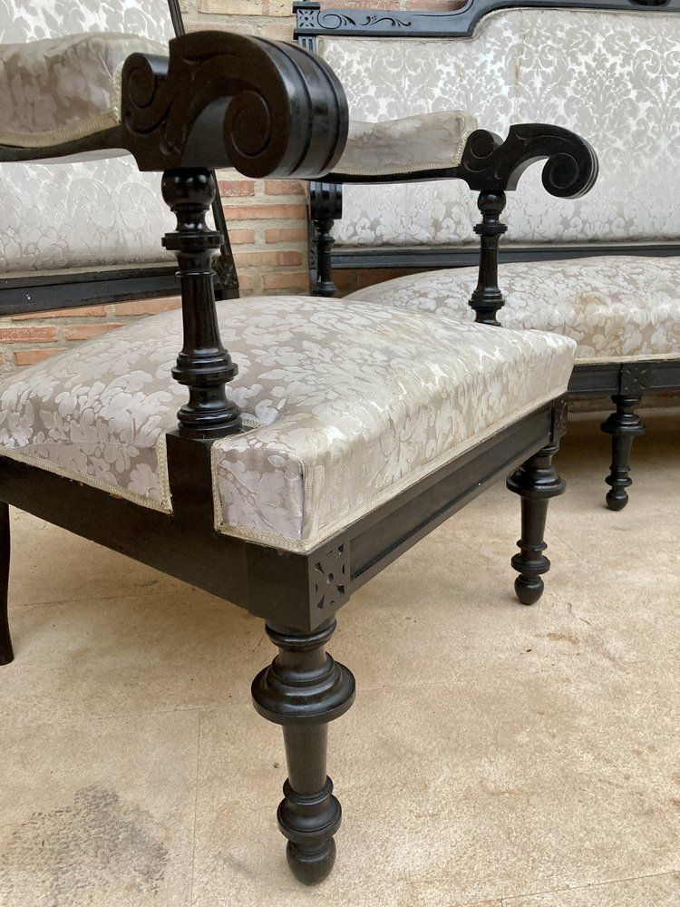 3560.0 Alphonsine Armchairs In Ebonized Wood, 1900, Set Of 3 photo