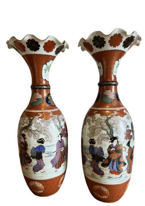 Very Large Pair (38 Inch) Japanese Floor Vases
